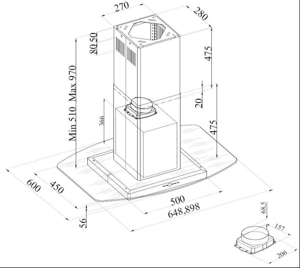 Silverline Ventilator Fritthengende modell 60 cm STÅL DIAMOND 