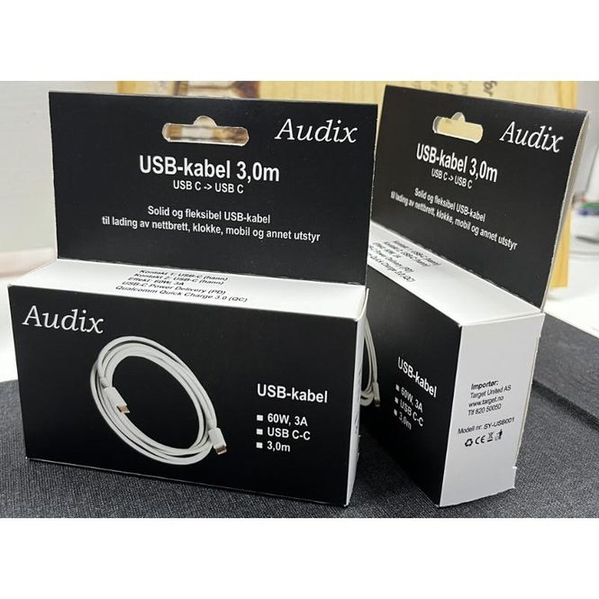 Hovedbilde Audix USB-kabel 3m i hvit 411201