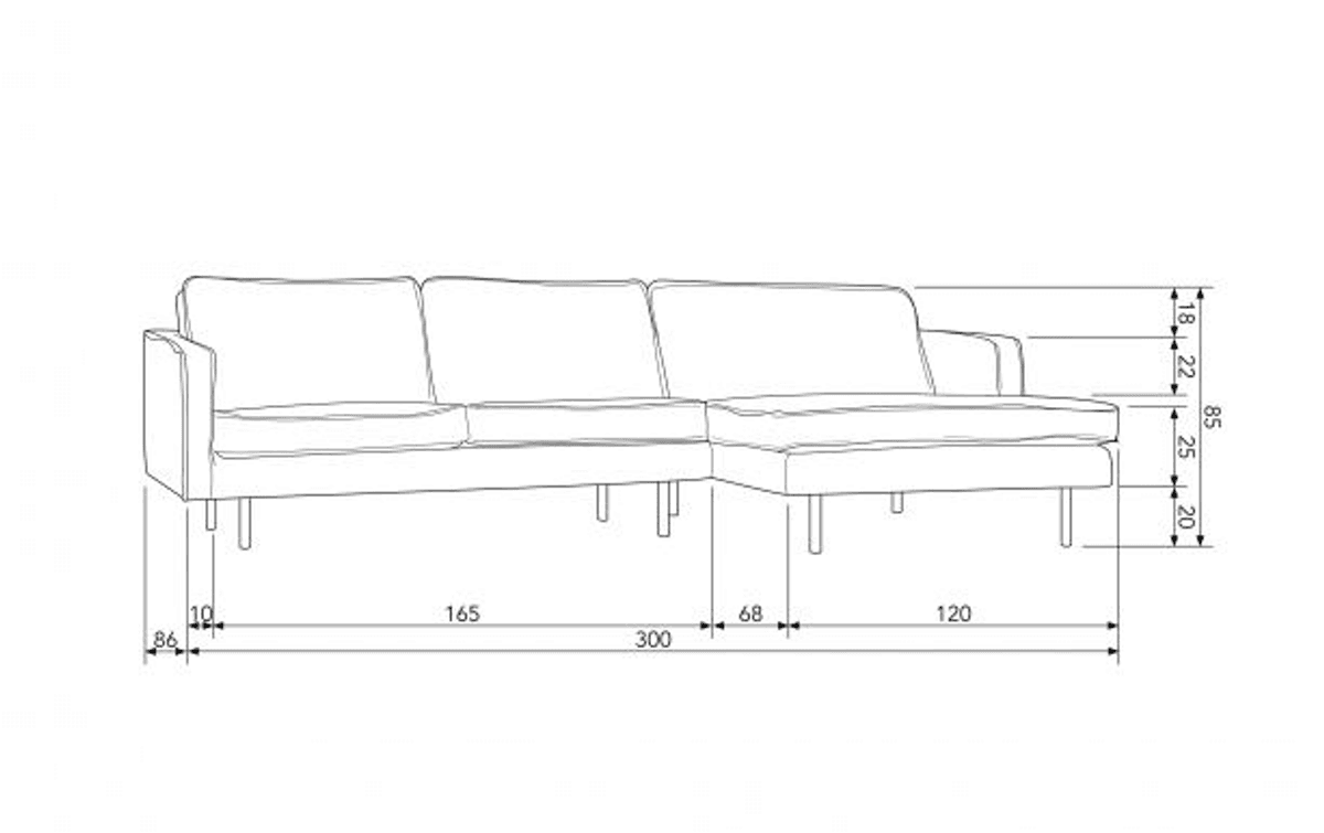 BePureHome Rodeo Chaise Lounge Right Velvet brass