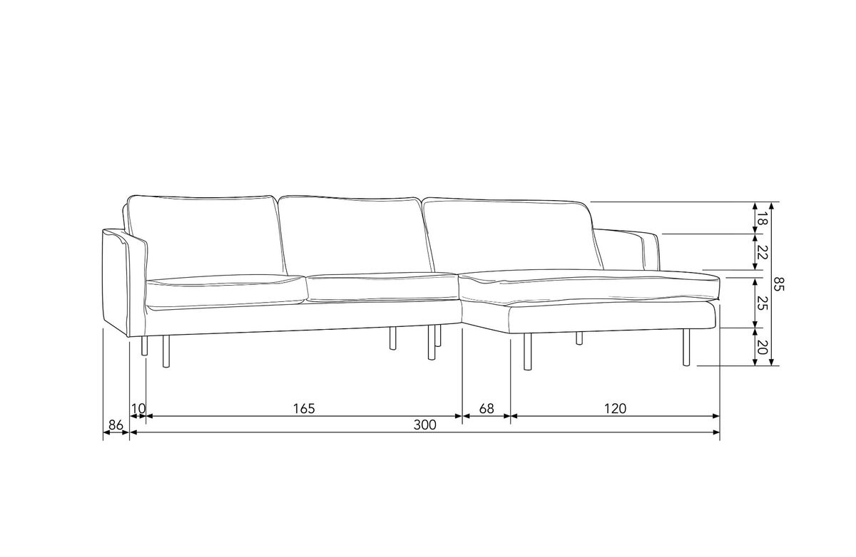 BePureHome Rodeo Chaise Lounge Right Velvet mountain