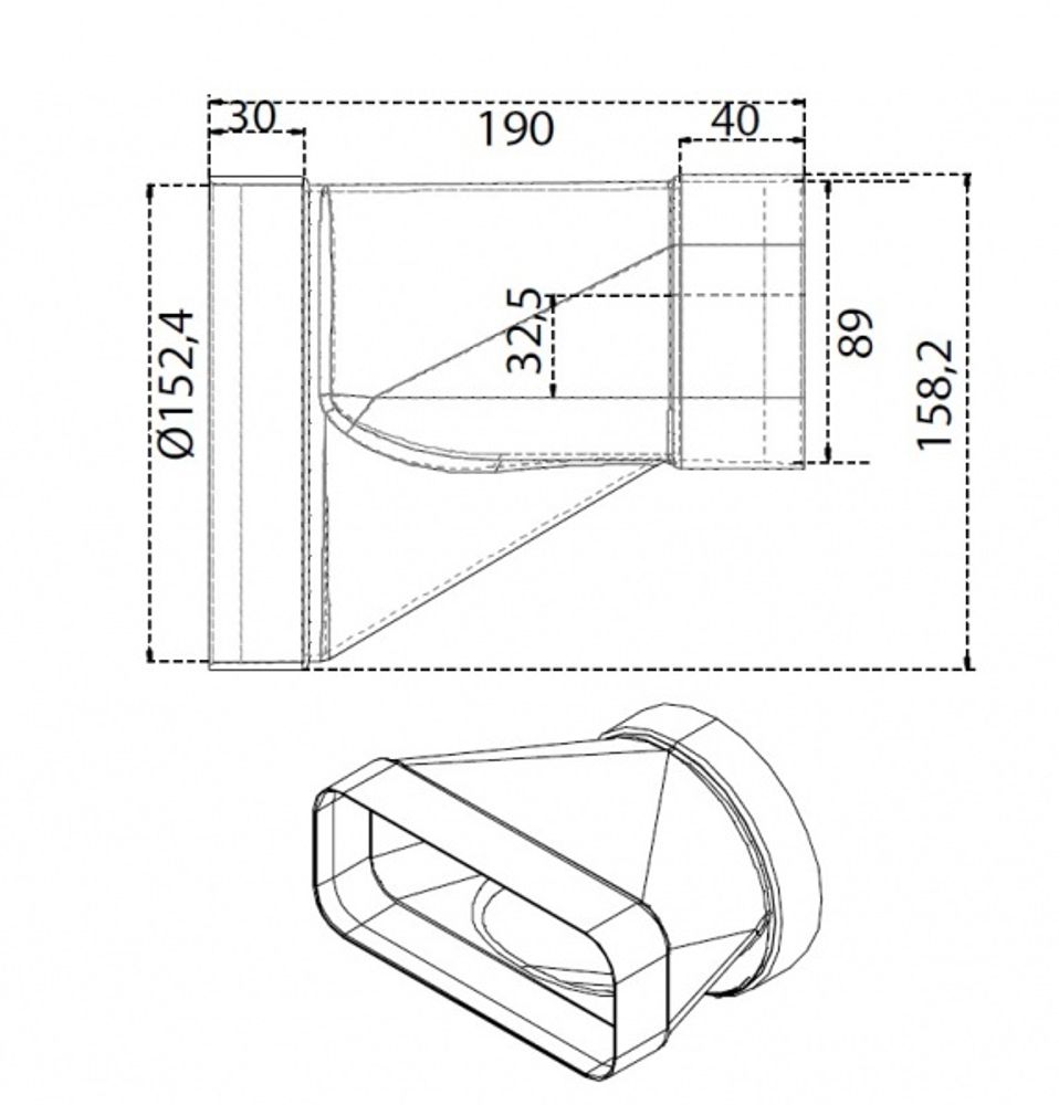 COMPAIR FLOW, OVERGANGSSTUSS 220X90, Ø150 Kanal