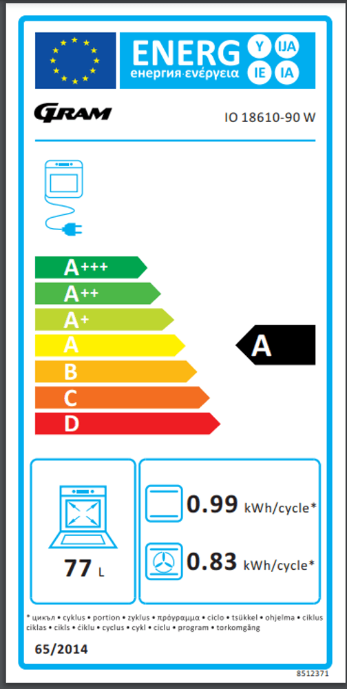 Gram Innbyggingsovn hvit IO 18610-90 W