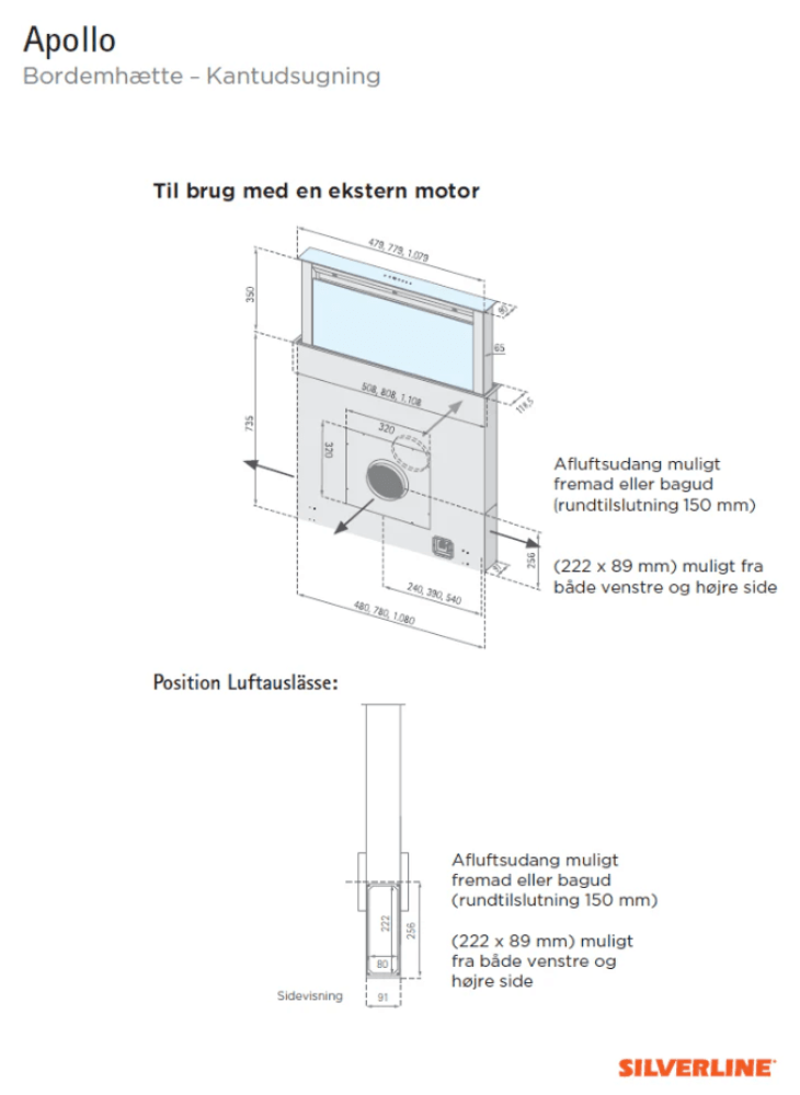 Silverline down draft ventilator for benk montert uten motor 90 cm 