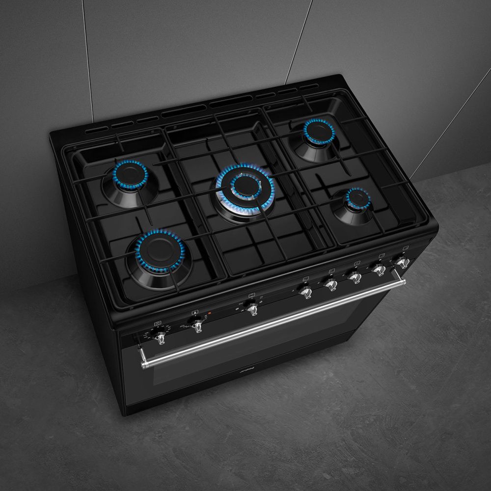 Smeg komfyr classic 90 cm sort med gass CX91GMBL