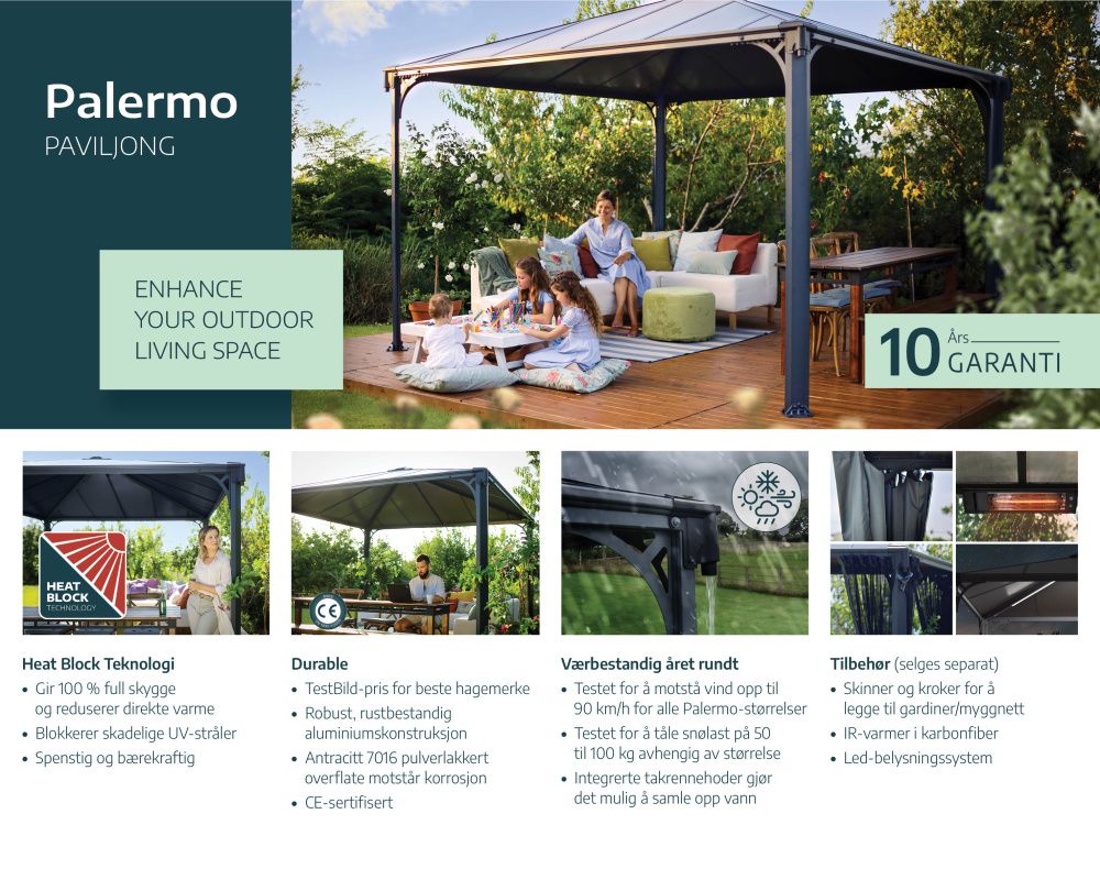 Canopia by Palram Palermo paviljong 430 x 430 cm Grå – inkl gardiner og netting