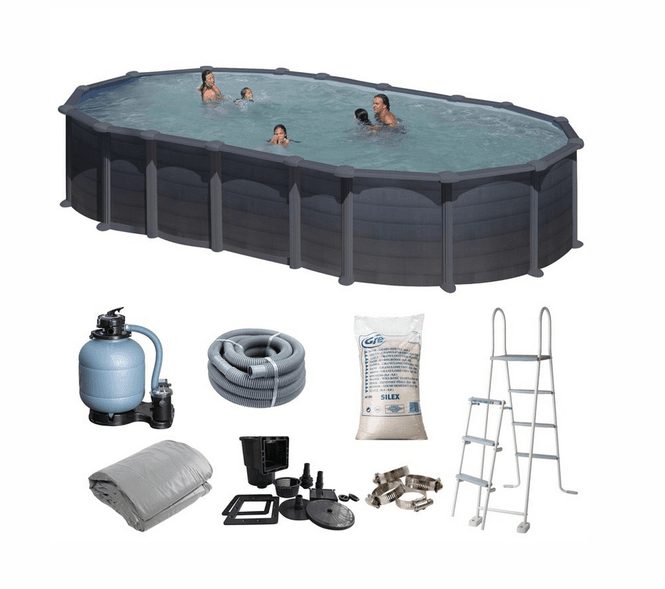 Hovedbilde Swim & Fun ovalt basseng 730 x 375 x 132 cm grafitt sort ...