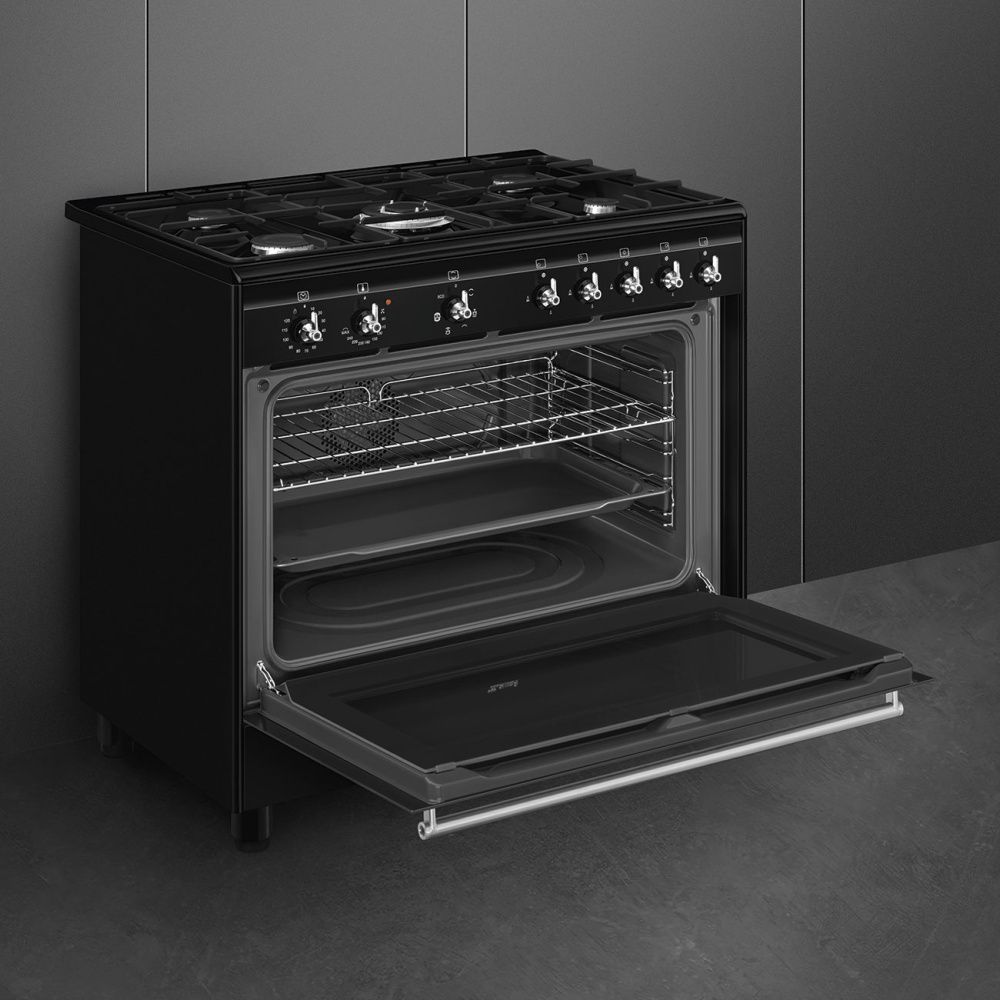 Smeg komfyr classic 90 cm sort med gass CX91GMBL