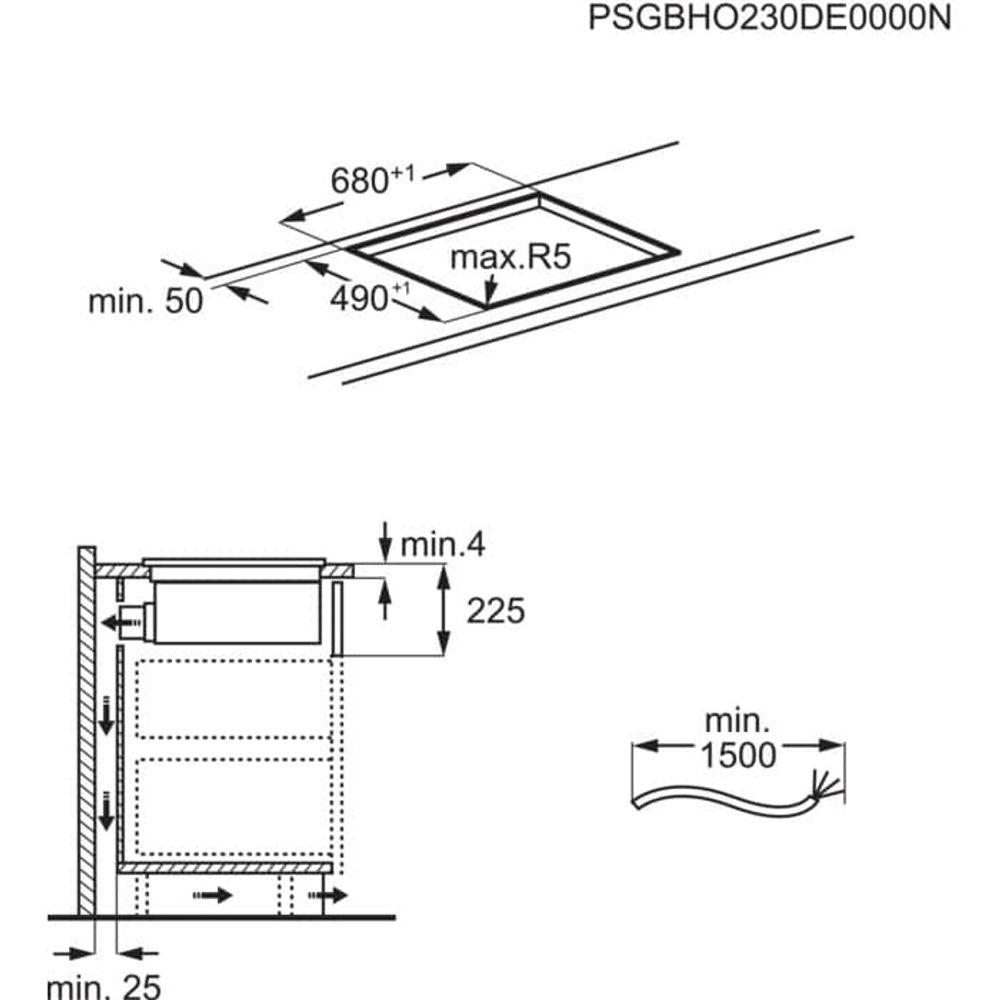 Aeg induksjonstopp med integrert ventilator 70 cm TCH74B01CB